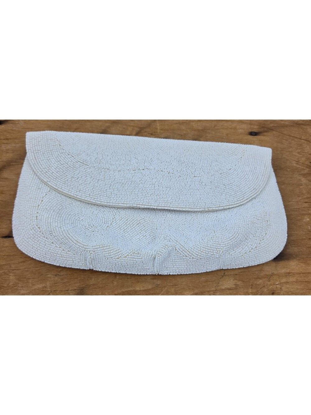 Vintage 50s Magid White Seed Bead Handbag Purse Swirl Clutch Bridal